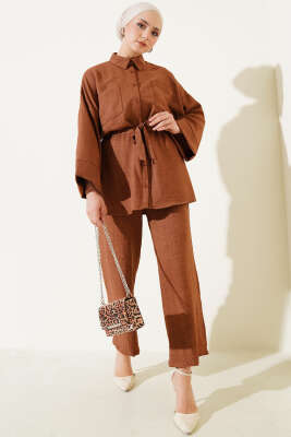 Beli Lastikli Göğüs Cepli İkili Takım Kahve 