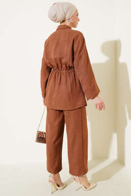 Beli Lastikli Göğüs Cepli İkili Takım Kahve - İkili Takım