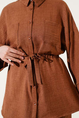 Beli Lastikli Göğüs Cepli İkili Takım Kahve - İkili Takım