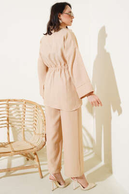 Beli Lastikli Göğüs Cepli İkili Takım Latte - İkili Takım