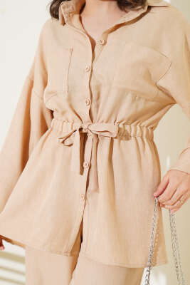 Beli Lastikli Göğüs Cepli İkili Takım Latte - İkili Takım