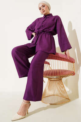 Beli Lastikli Göğüs Cepli İkili Takım Mor 