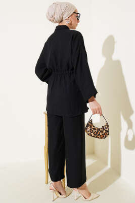 Beli Lastikli Göğüs Cepli İkili Takım Siyah - İkili Takım