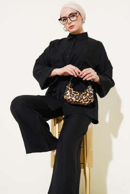 Beli Lastikli Göğüs Cepli İkili Takım Siyah - İkili Takım