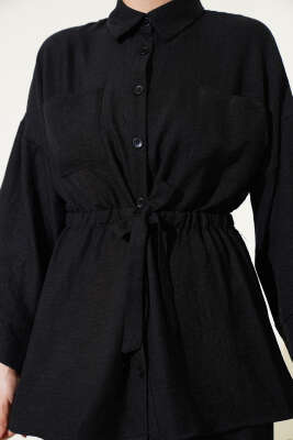 Beli Lastikli Göğüs Cepli İkili Takım Siyah - İkili Takım