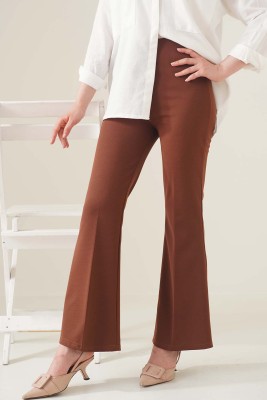 Beli Lastikli İspanyol Paça Kahve Pantolon