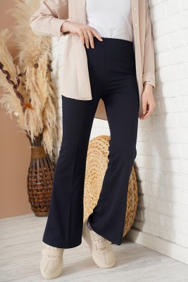 Beli Lastikli İspanyol Paça Lacivert Pantolon