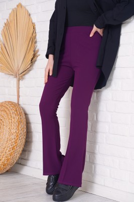 Beli Lastikli İspanyol Paça Mor Pantolon