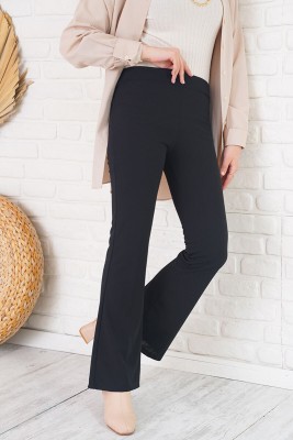 Beli Lastikli İspanyol Paça Siyah Pantolon