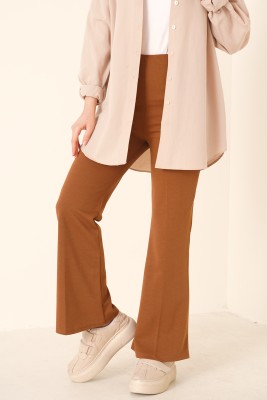 Beli Lastikli İspanyol Paça Taba Pantolon