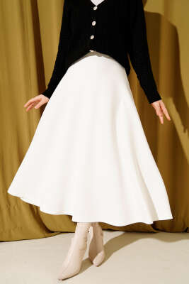 Beli Lastikli Kloş Scuba Etek Beyaz - SAS