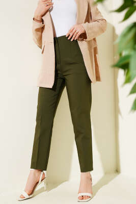 Beli Pensli Dar Paça Kumaş Pantolon Haki 