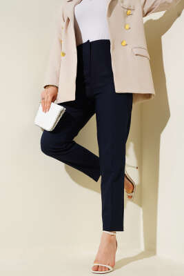 Beli Pensli Dar Paça Kumaş Pantolon Koyu Lacivert 