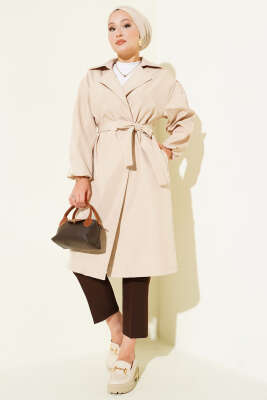 Bilek Lastikli Kuşaklı Trençkot Bej