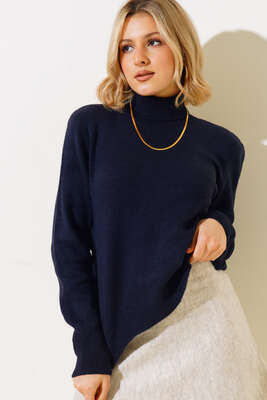 Boğazlı Triko Kazak Lacivert - LUSTRİN