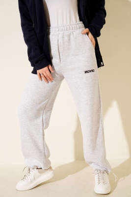 Bol Paça Lastikli Üç İplikli Pantolon Gri - DİVON