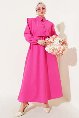 Bolerolu Terikoton Elbise Fuşya 