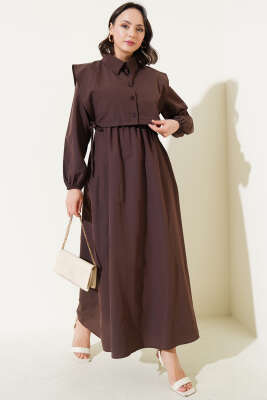 Bolerolu Terikoton Elbise Kahve 