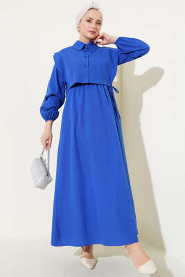 Bolerolu Terikoton Elbise Saks - Elbise