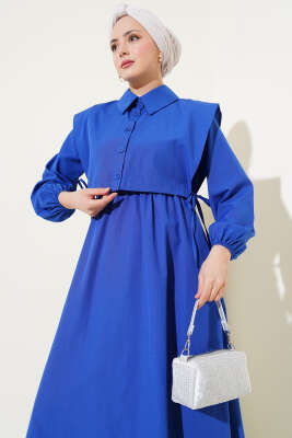 Bolerolu Terikoton Elbise Saks - Elbise