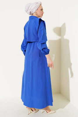 Bolerolu Terikoton Elbise Saks - Elbise