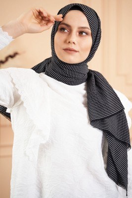 Bombe Serisi Çizgili Siyah Şal