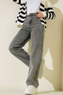 Boru Paça Siyah Açık Kar Jean Pantolon 