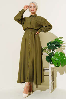 Boy Düğmeli Çift Cepli Elbise Haki 