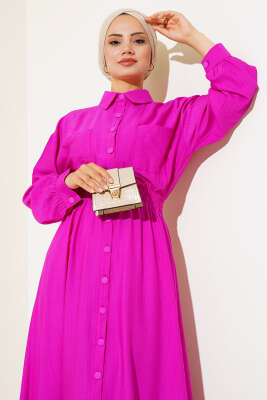 Boy Düğmeli Çift Cepli Elbise Menekşe - Elbise