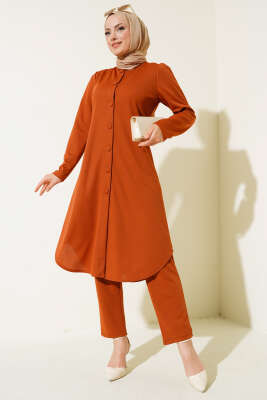 Boydan Düğmeli Tunik İkili Takım Taba - UKBE