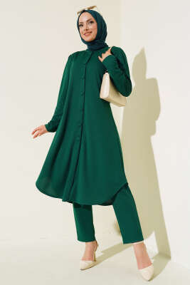 Boydan Düğmeli Tunik İkili Takım Zümrüt - UKBE