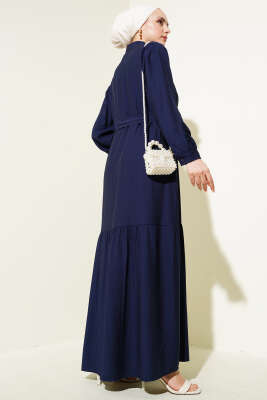 Boydan Düğmeli Volanlı Elbise Lacivert - Elbise