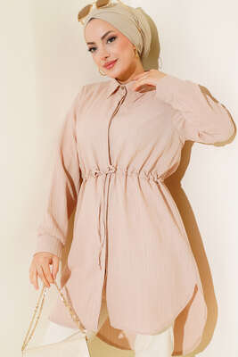 Boydan Gizli Düğmeli Tunik Bej 