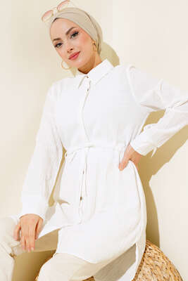 Boydan Gizli Düğmeli Tunik Beyaz 