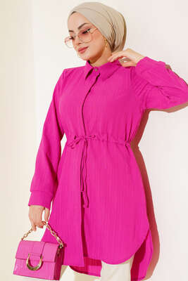 Boydan Gizli Düğmeli Tunik Fuşya 