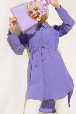 Boydan Gizli Düğmeli Tunik Lila 