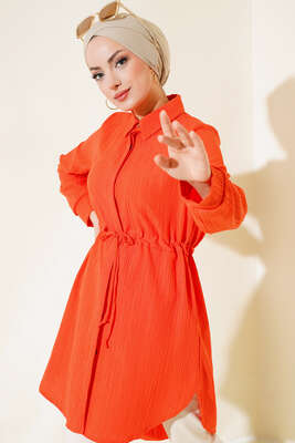 Boydan Gizli Düğmeli Tunik Oranj - Tunik