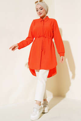 Boydan Gizli Düğmeli Tunik Oranj - Tunik