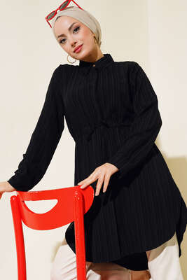 Boydan Gizli Düğmeli Tunik Siyah 