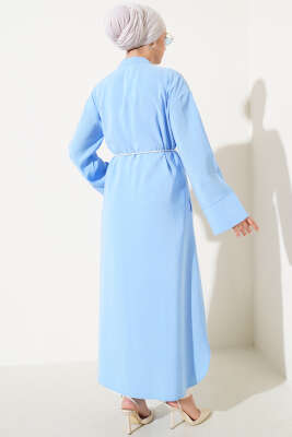 Boydan Tahta Düğmeli Tensel Elbise Mavi - Elbise