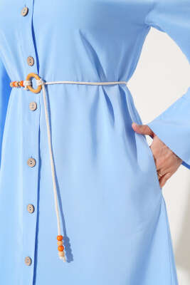 Boydan Tahta Düğmeli Tensel Elbise Mavi - Elbise