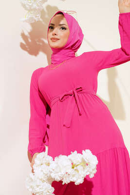 Bürümcük Kat Kat Elbise Fuşya 