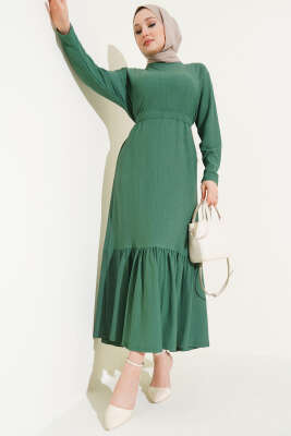 Bürümcüklü Kuşaklı Kat Elbise Yeşil 