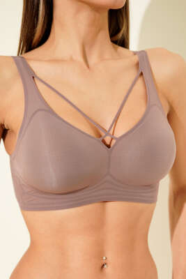 Çapraz İp Detaylı Sıfır His Ziro Gram Sütyen Vizon - MİSS FELİZ