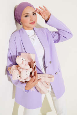 Cep Kapaklı Dört Düğmeli Blazer Ceket Lila