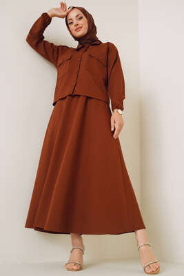 Cepli Gömlek Etek İkili Takım Kahve 