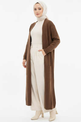 Cepli Uzun Triko Hırka Kahve