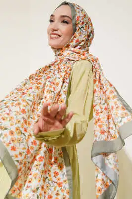 Çiçek Işıltısı Serisi Şal Çağla Yeşili - Başörtüsü