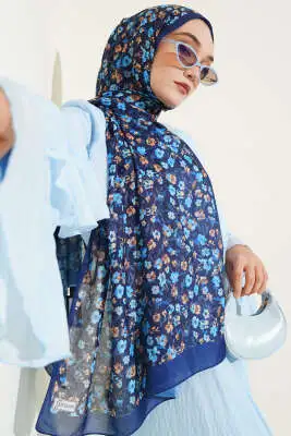 Çiçek Işıltısı Serisi Şal Lacivert 