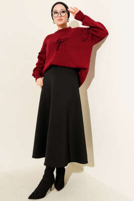 Çiçek İşlemeli Triko Kazak Bordo - Triko Kazak